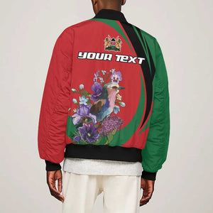 Personalized Afro Kenya Lilac Breasted Roller Bomber Jacket With Violet Flowers