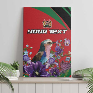 Personalized Afro Kenya Lilac Breasted Roller Canvas Wall Art With Violet Flowers