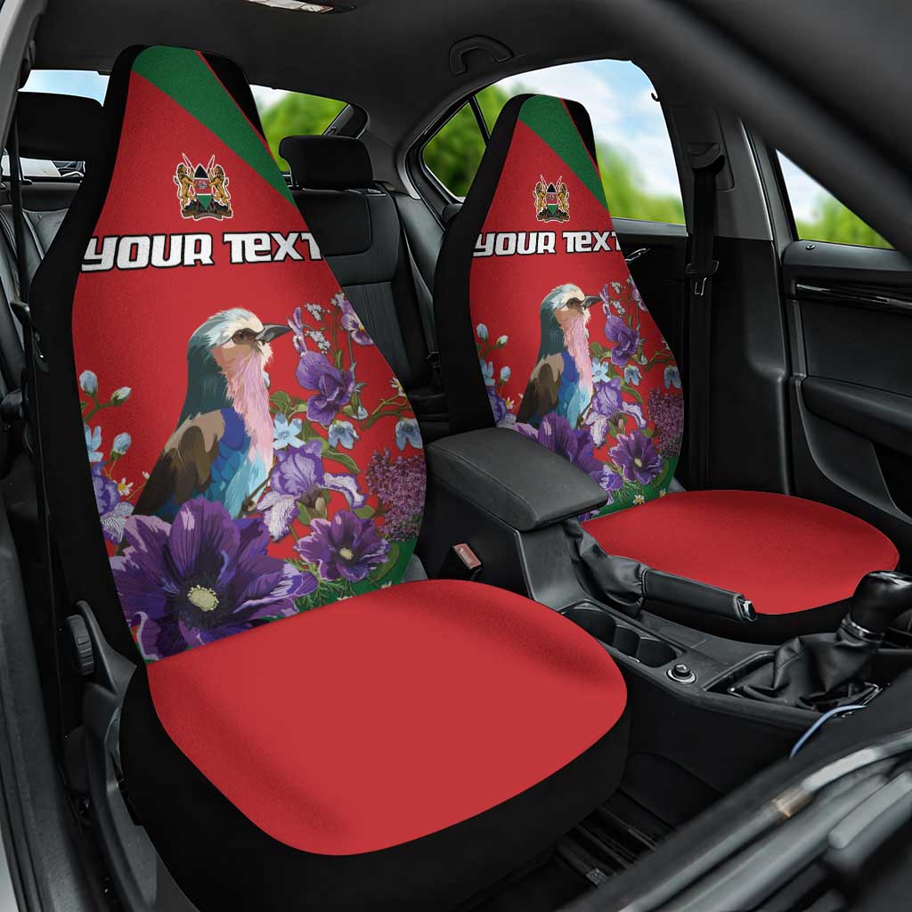 Personalized Afro Kenya Lilac Breasted Roller Car Seat Cover With Violet Flowers