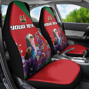 Personalized Afro Kenya Lilac Breasted Roller Car Seat Cover With Violet Flowers