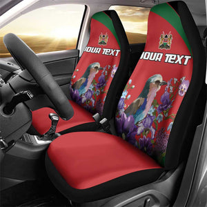 Personalized Afro Kenya Lilac Breasted Roller Car Seat Cover With Violet Flowers