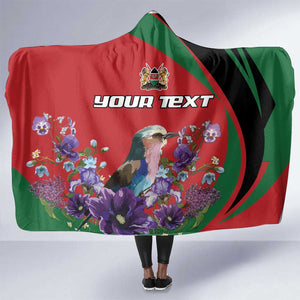 Personalized Afro Kenya Lilac Breasted Roller Hooded Blanket With Violet Flowers