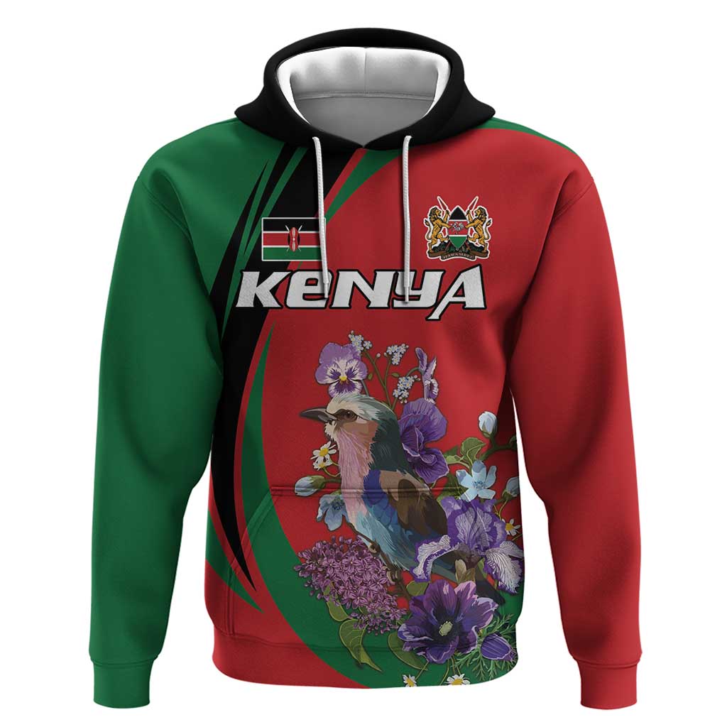 Personalized Afro Kenya Lilac Breasted Roller Hoodie With Violet Flowers