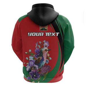 Personalized Afro Kenya Lilac Breasted Roller Hoodie With Violet Flowers