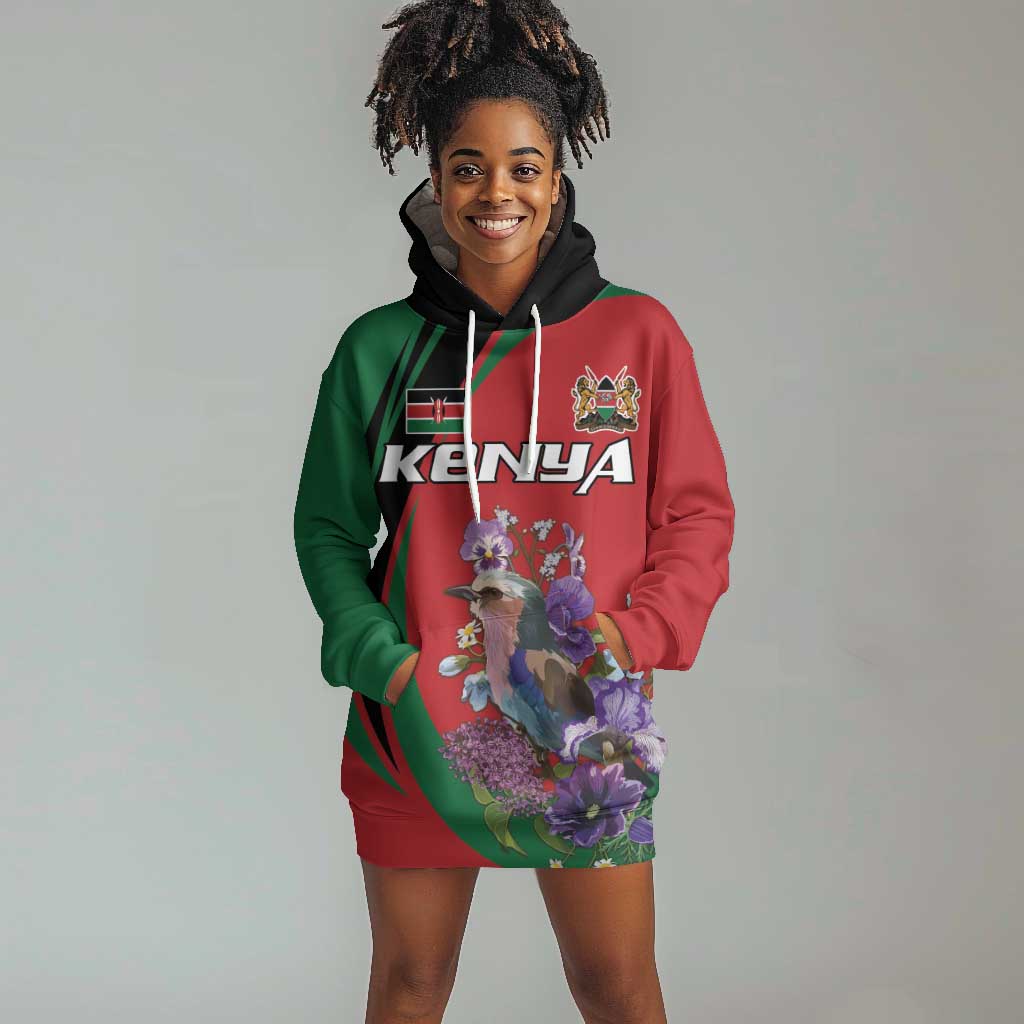 Personalized Afro Kenya Lilac Breasted Roller Hoodie Dress With Violet Flowers