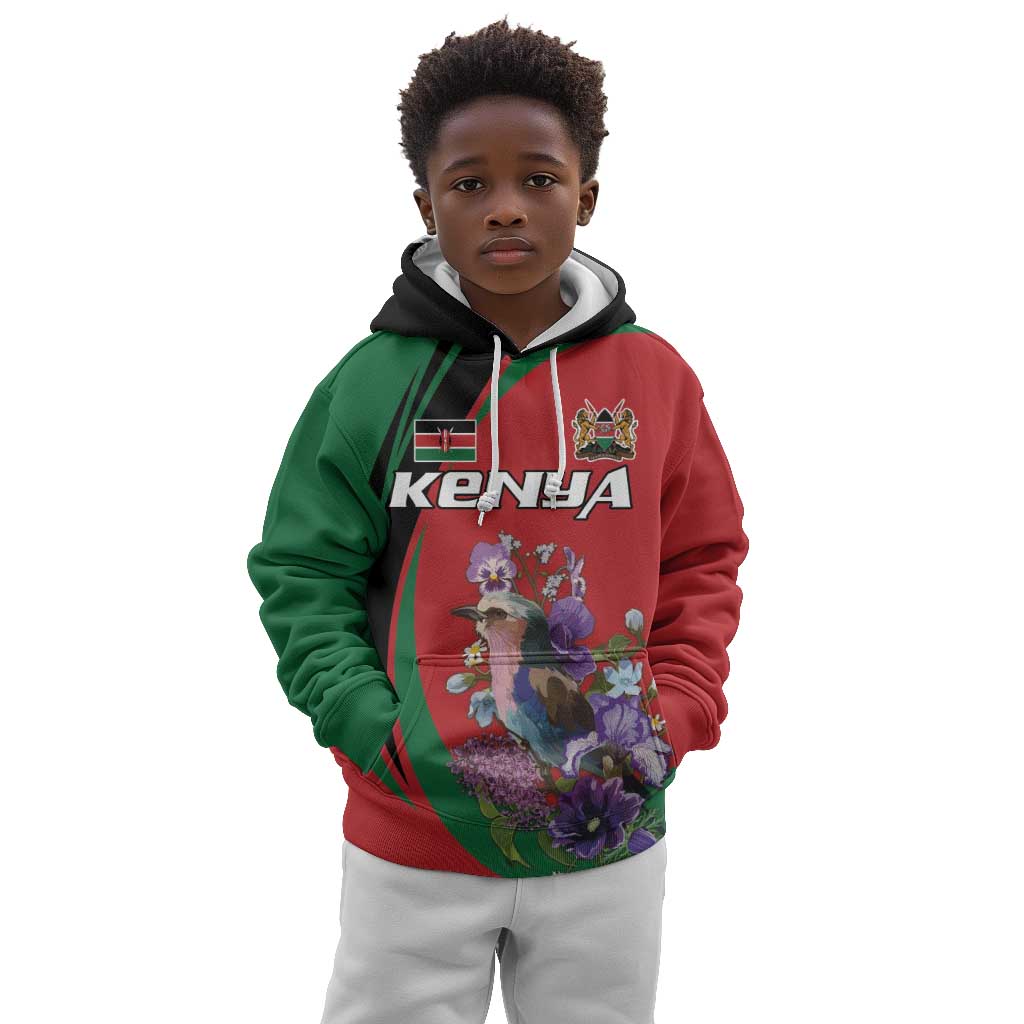 Personalized Afro Kenya Lilac Breasted Roller Kid Hoodie With Violet Flowers