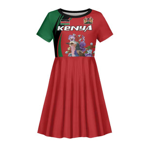 Personalized Afro Kenya Lilac Breasted Roller Kid Short Sleeve Dress With Violet Flowers