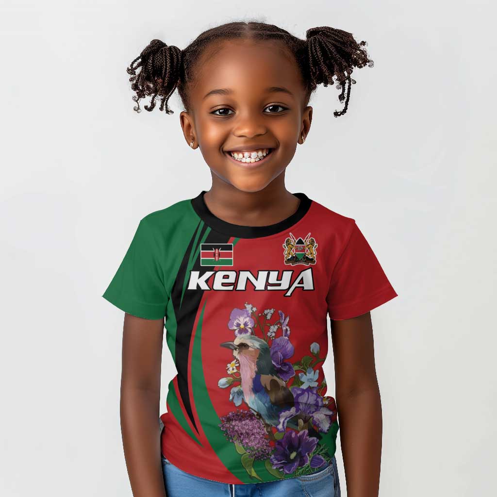 Personalized Afro Kenya Lilac Breasted Roller Kid T shirt With Violet Flowers