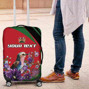 Personalized Afro Kenya Lilac Breasted Roller Luggage Cover With Violet Flowers