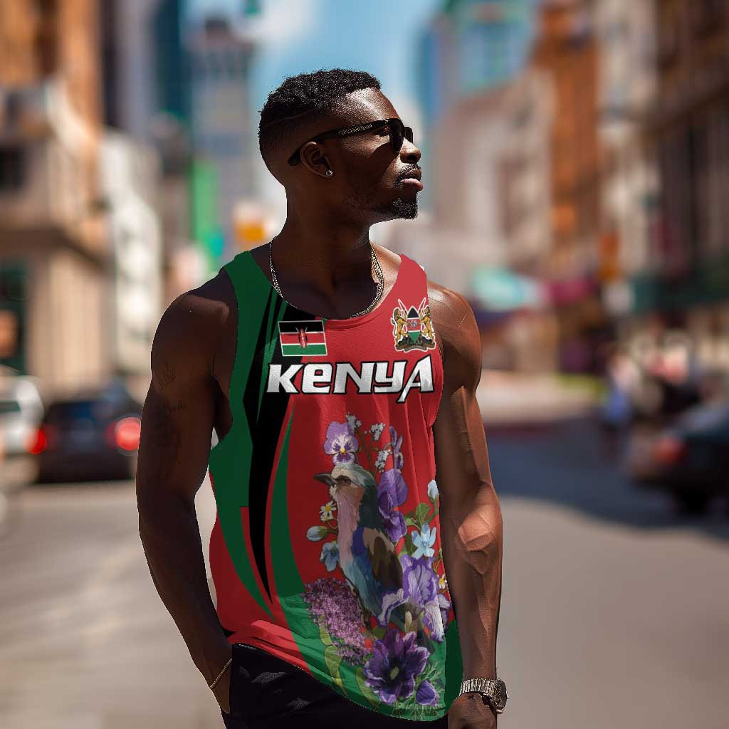 Personalized Afro Kenya Lilac Breasted Roller Men Tank Top With Violet Flowers