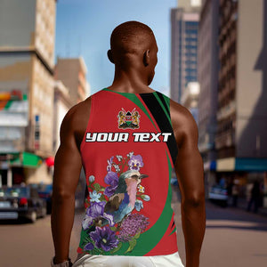 Personalized Afro Kenya Lilac Breasted Roller Men Tank Top With Violet Flowers