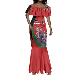 Personalized Afro Kenya Lilac Breasted Roller Mermaid Dress With Violet Flowers