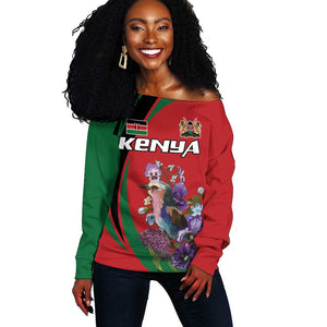 Personalized Afro Kenya Lilac Breasted Roller Off Shoulder Sweater With Violet Flowers