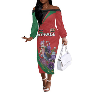 Personalized Afro Kenya Lilac Breasted Roller Off The Shoulder Long Sleeve Dress With Violet Flowers