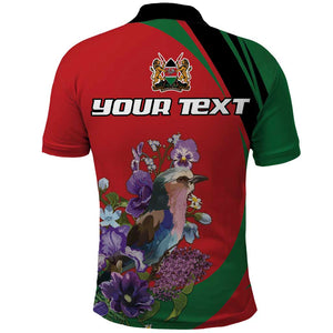 Personalized Afro Kenya Lilac Breasted Roller Polo Shirt With Violet Flowers