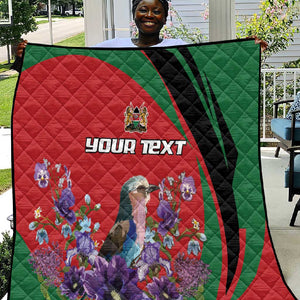 Personalized Afro Kenya Lilac Breasted Roller Quilt With Violet Flowers