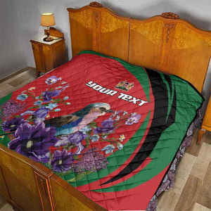 Personalized Afro Kenya Lilac Breasted Roller Quilt With Violet Flowers