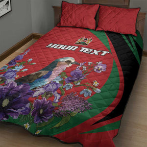 Personalized Afro Kenya Lilac Breasted Roller Quilt Bed Set With Violet Flowers