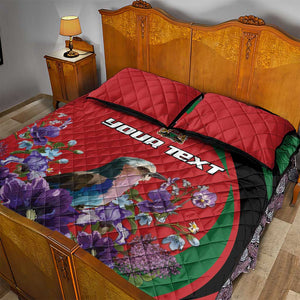 Personalized Afro Kenya Lilac Breasted Roller Quilt Bed Set With Violet Flowers