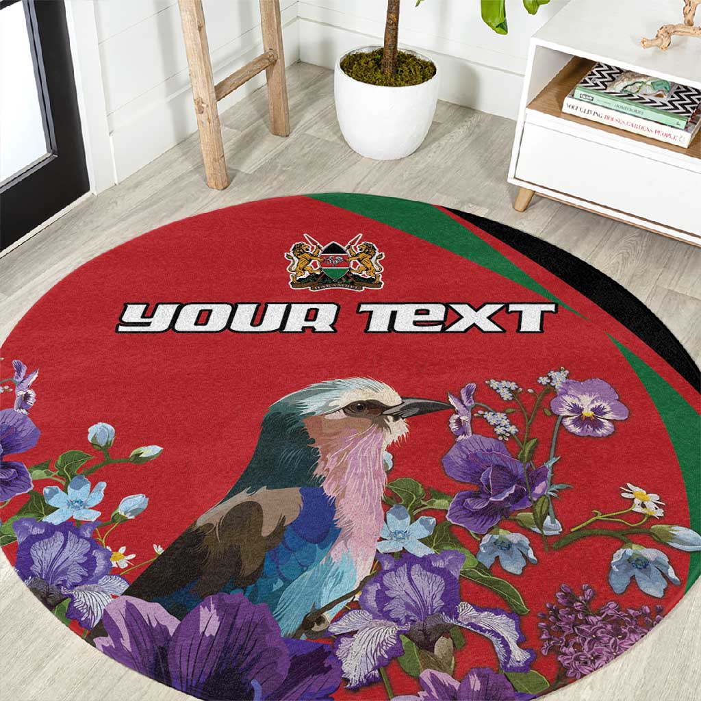 Personalized Afro Kenya Lilac Breasted Roller Round Carpet With Violet Flowers