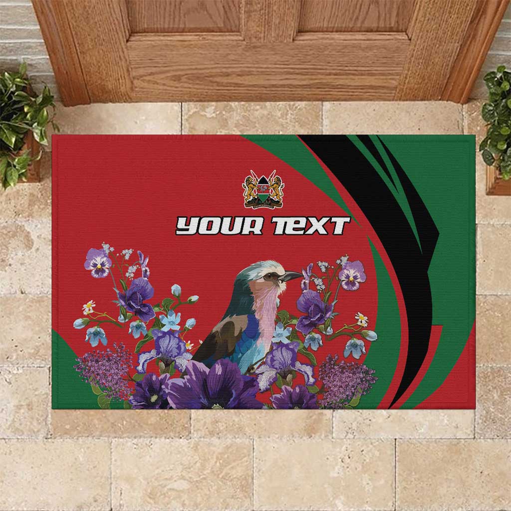 Personalized Afro Kenya Lilac Breasted Roller Rubber Doormat With Violet Flowers