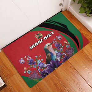 Personalized Afro Kenya Lilac Breasted Roller Rubber Doormat With Violet Flowers