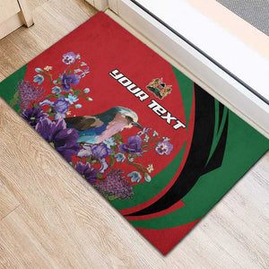 Personalized Afro Kenya Lilac Breasted Roller Rubber Doormat With Violet Flowers