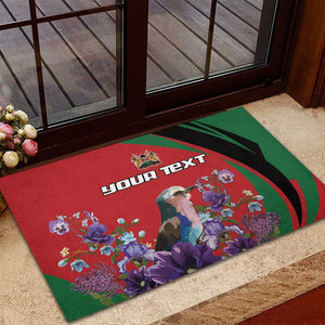 Personalized Afro Kenya Lilac Breasted Roller Rubber Doormat With Violet Flowers