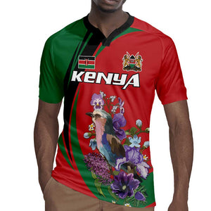 Personalized Afro Kenya Lilac Breasted Roller Rugby Jersey With Violet Flowers