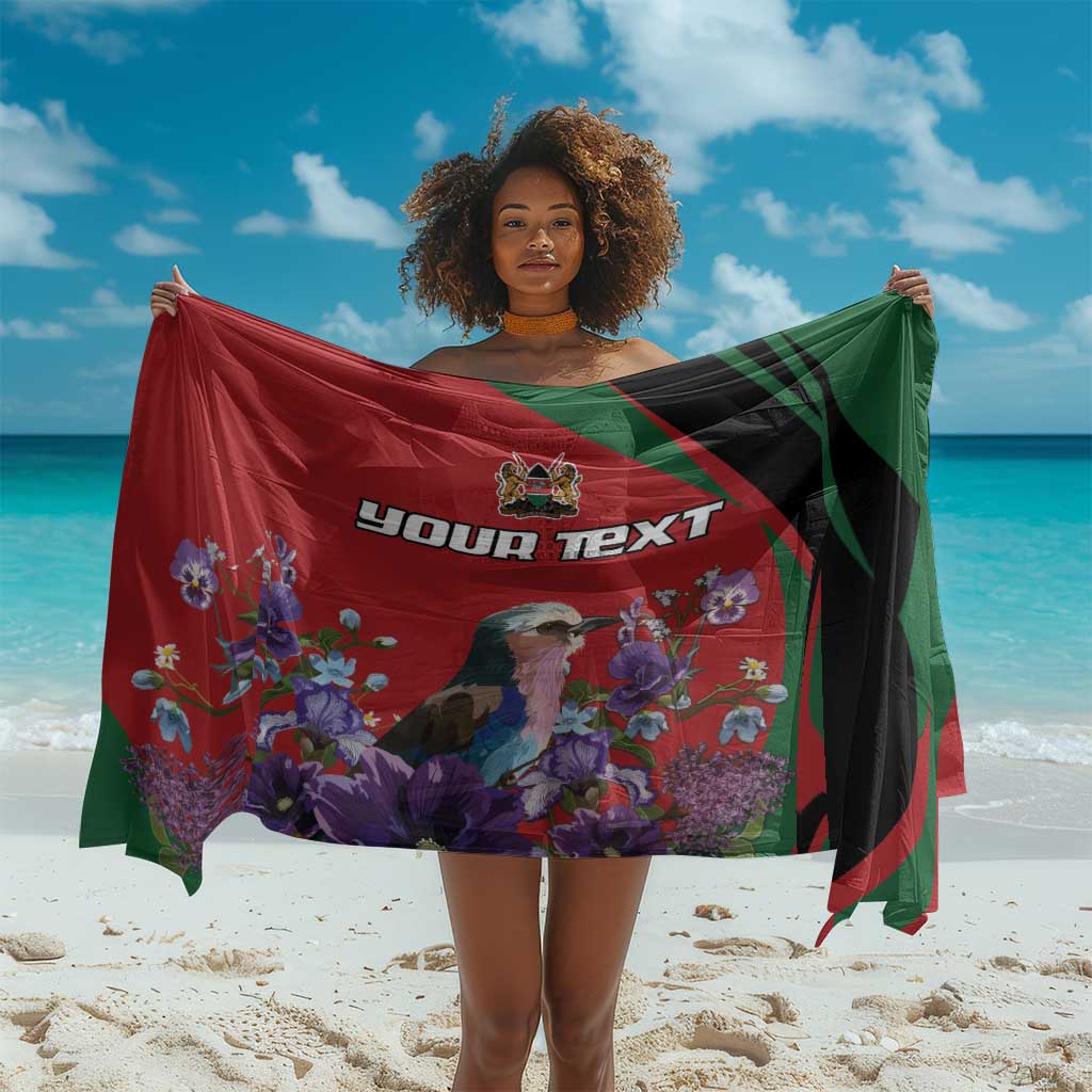 Personalized Afro Kenya Lilac Breasted Roller Sarong With Violet Flowers