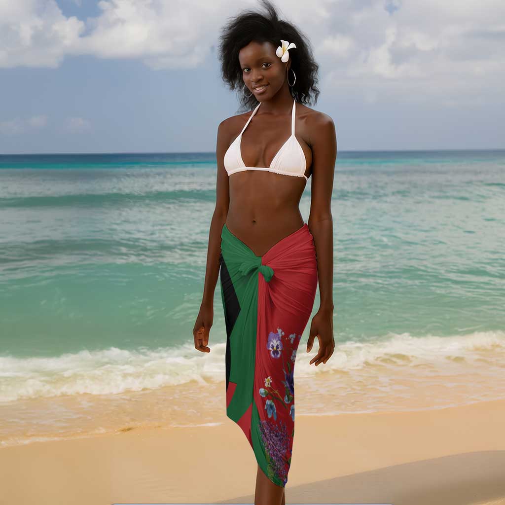 Personalized Afro Kenya Lilac Breasted Roller Sarong With Violet Flowers