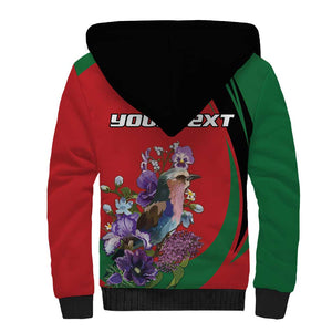 Personalized Afro Kenya Lilac Breasted Roller Sherpa Hoodie With Violet Flowers