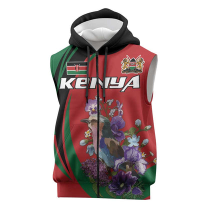 Personalized Afro Kenya Lilac Breasted Roller Sleeveless Zip Hoodie With Violet Flowers - African Pride