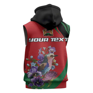 Personalized Afro Kenya Lilac Breasted Roller Sleeveless Zip Hoodie With Violet Flowers - African Pride