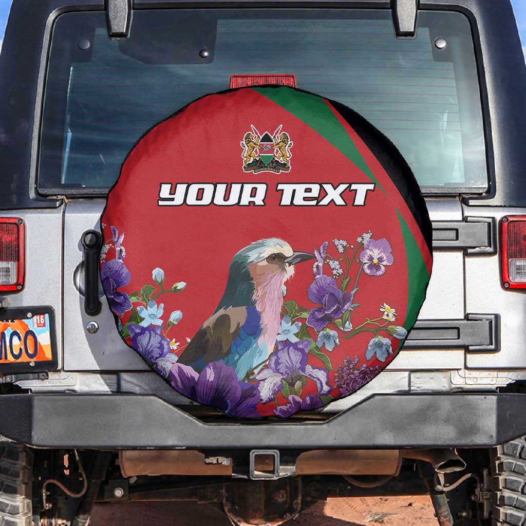 Personalized Afro Kenya Lilac Breasted Roller Spare Tire Cover With Violet Flowers