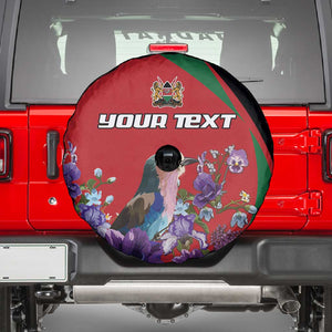 Personalized Afro Kenya Lilac Breasted Roller Spare Tire Cover With Violet Flowers