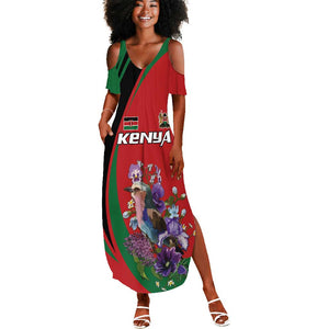 Personalized Afro Kenya Lilac Breasted Roller Summer Maxi Dress With Violet Flowers