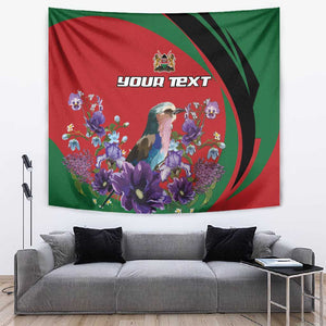 Personalized Afro Kenya Lilac Breasted Roller Tapestry With Violet Flowers