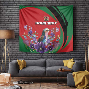 Personalized Afro Kenya Lilac Breasted Roller Tapestry With Violet Flowers