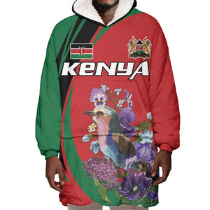 Personalized Afro Kenya Lilac Breasted Roller Wearable Blanket Hoodie With Violet Flowers