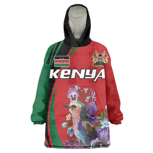 Personalized Afro Kenya Lilac Breasted Roller Wearable Blanket Hoodie With Violet Flowers