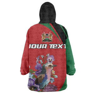 Personalized Afro Kenya Lilac Breasted Roller Wearable Blanket Hoodie With Violet Flowers