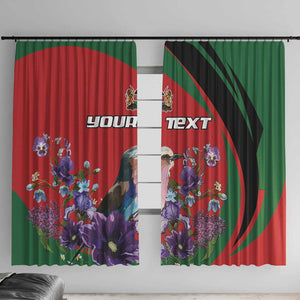 Personalized Afro Kenya Lilac Breasted Roller Window Curtain With Violet Flowers