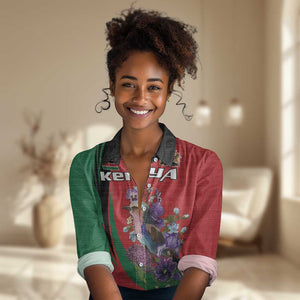 Personalized Afro Kenya Lilac Breasted Roller Women Casual Shirt With Violet Flowers