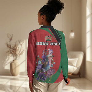 Personalized Afro Kenya Lilac Breasted Roller Women Casual Shirt With Violet Flowers