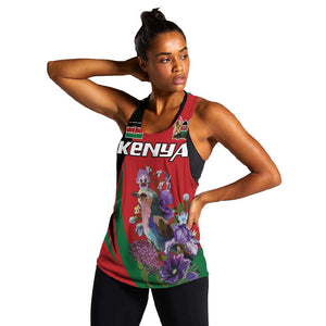 Personalized Afro Kenya Lilac Breasted Roller Women Racerback Tank With Violet Flowers