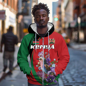 Personalized Afro Kenya Lilac Breasted Roller Zip Hoodie With Violet Flowers