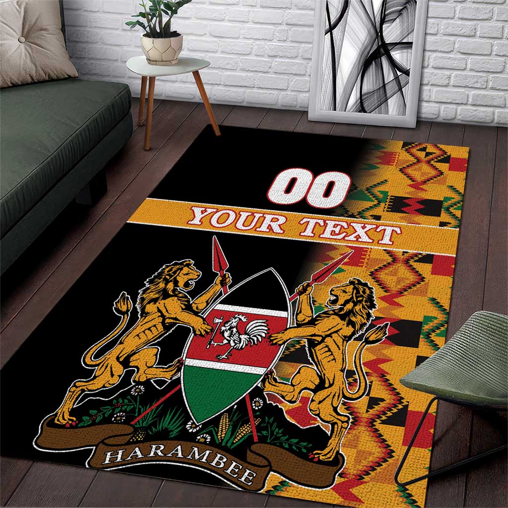 Custom Afro Kenya Coat Of Arms Area Rug With Kente Patterns