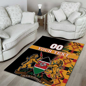 Custom Afro Kenya Coat Of Arms Area Rug With Kente Patterns