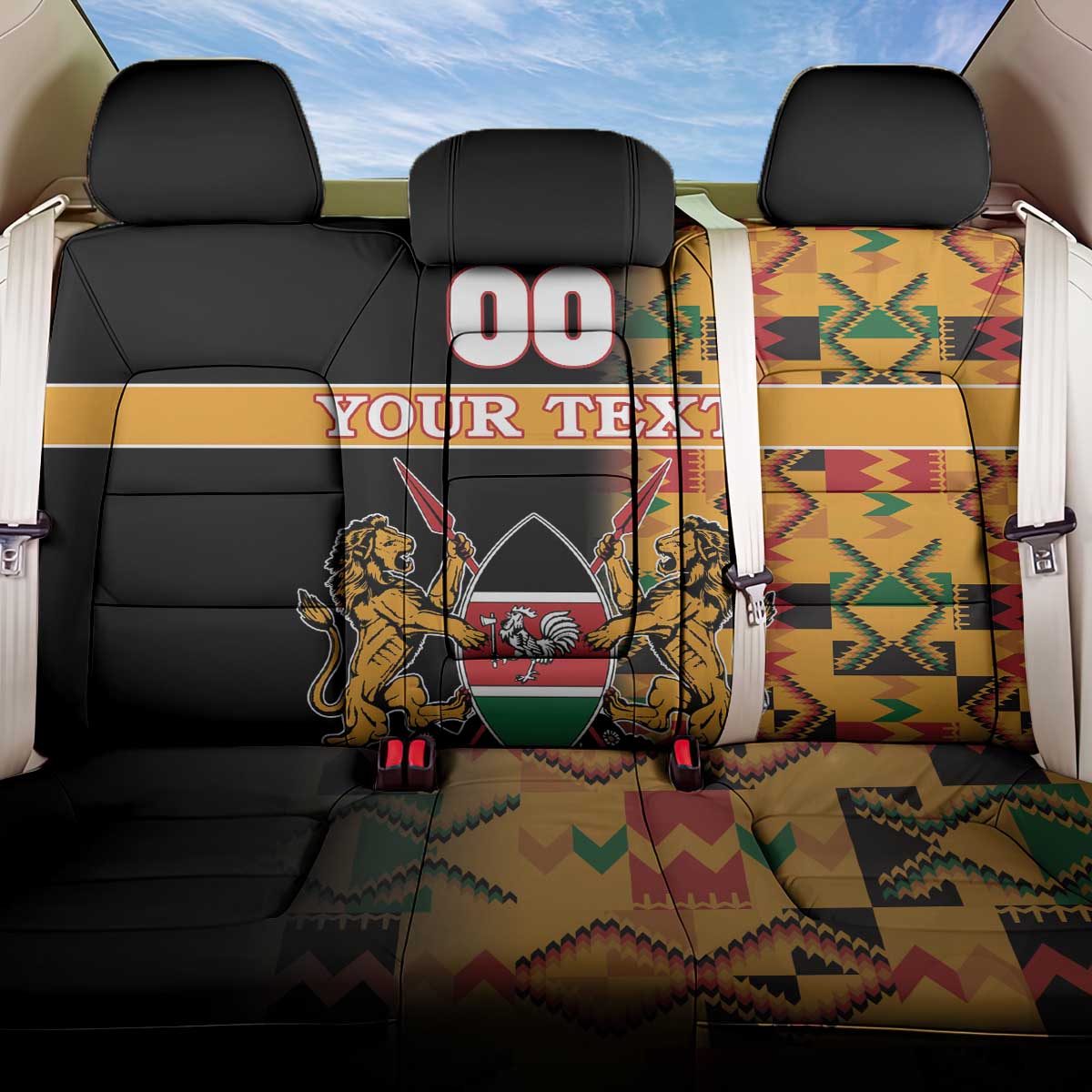 Custom Afro Kenya Coat Of Arms Back Car Seat Cover With Kente Patterns